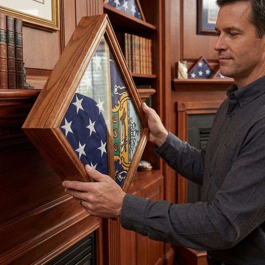 2 Flags display case - Wall Mounted box - Fit 3" x 5" Flag.