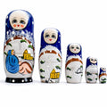 Set of 5 Winter Village Scene Nesting Dolls  6.5 Inches