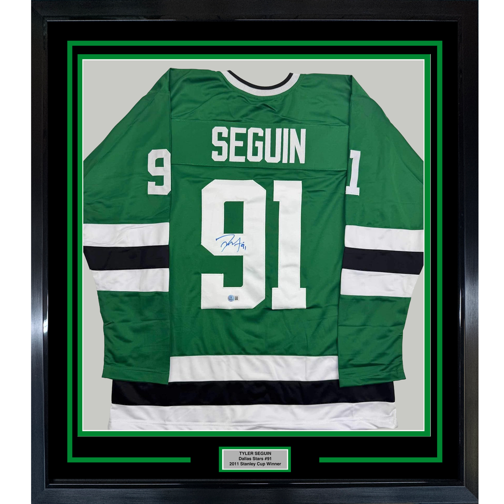 Framed Autographed/Signed Tyler Seguin 35x39 Dallas Green Hockey Jersey Beckett BAS COA