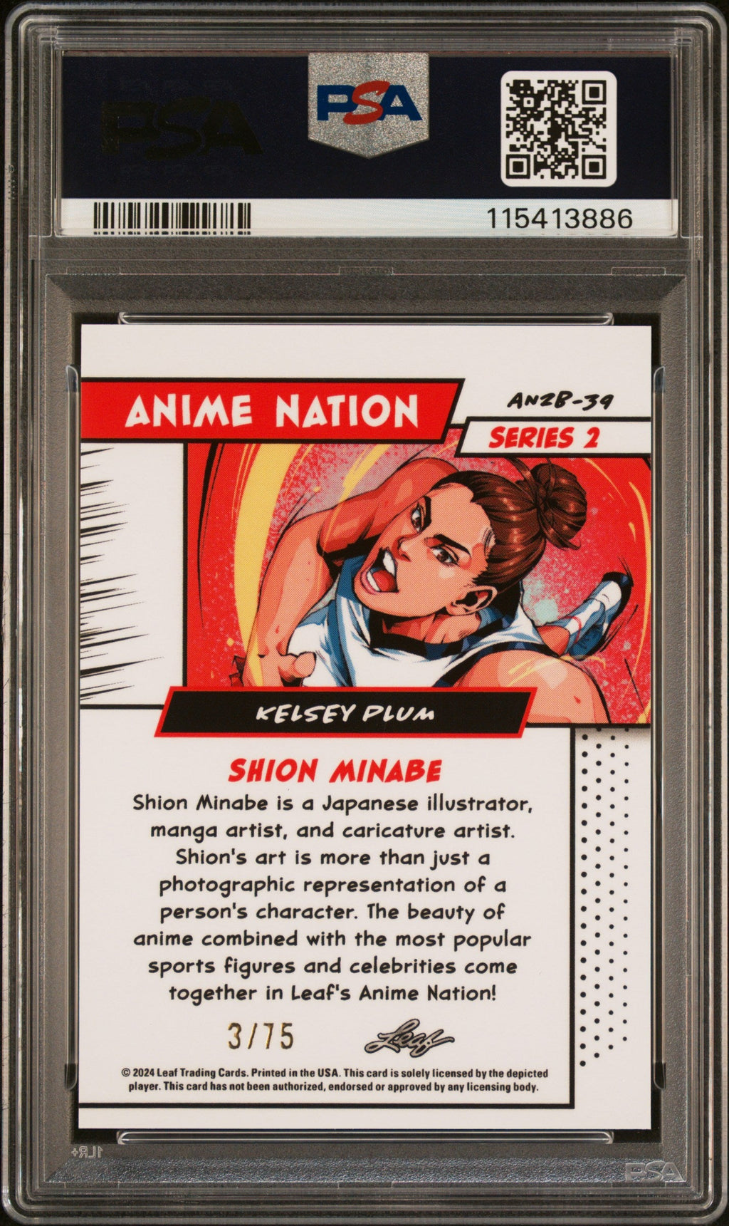 Graded 2024 Leaf Web Exclusives Kelsey Plum #39 Anime Nation Series 2 Blue /75 Basketball Card PSA 8 Near Mint