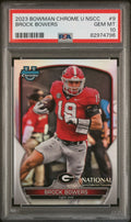 Graded 2023 Topps Bowman Chrome U NSCC Brock Bowers #9 Rookie RC Football Card PSA 10 Gem Mint