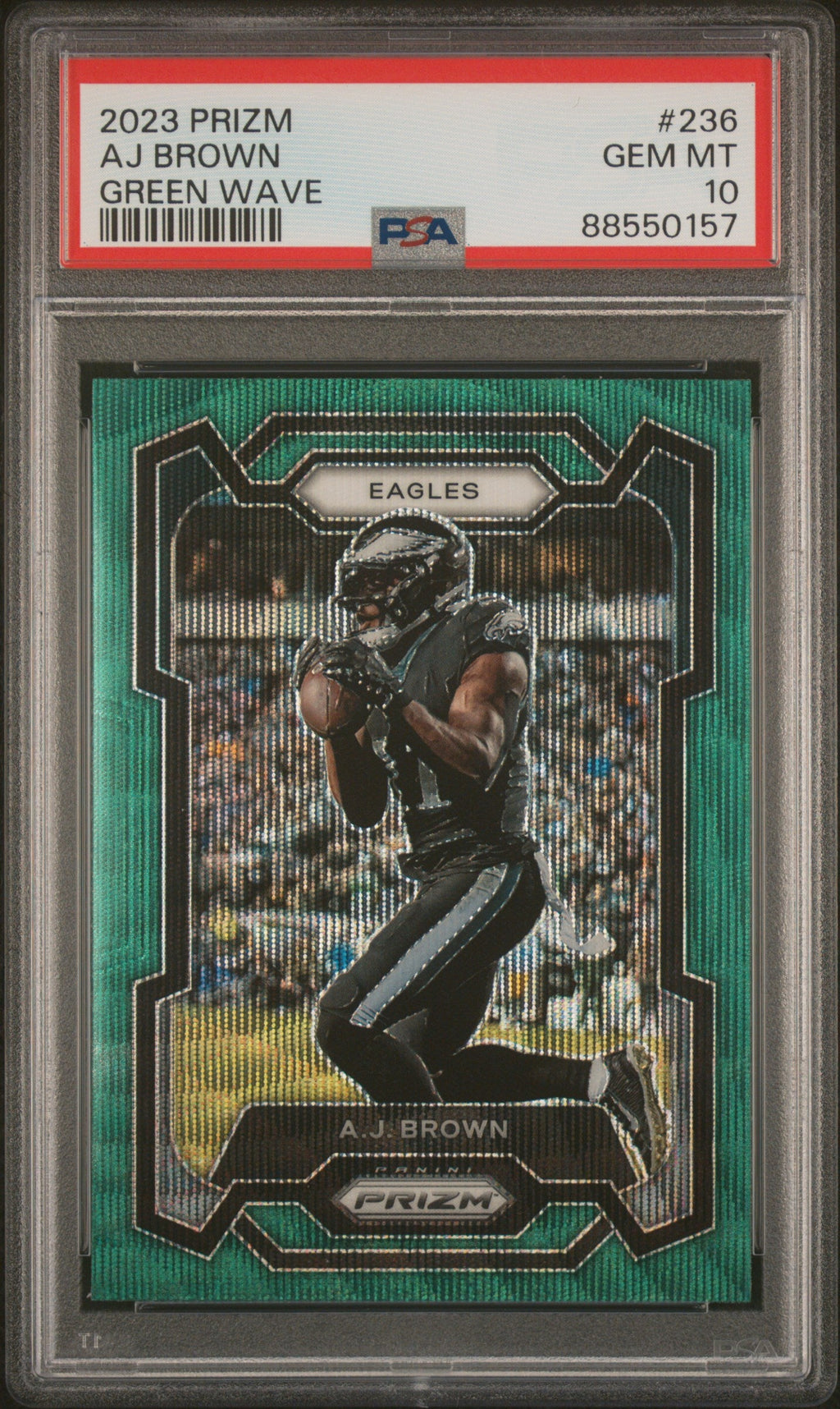 Graded 2023 Panini Prizm AJ Brown #236 Green Wave Football Card PSA 10 Gem Mint