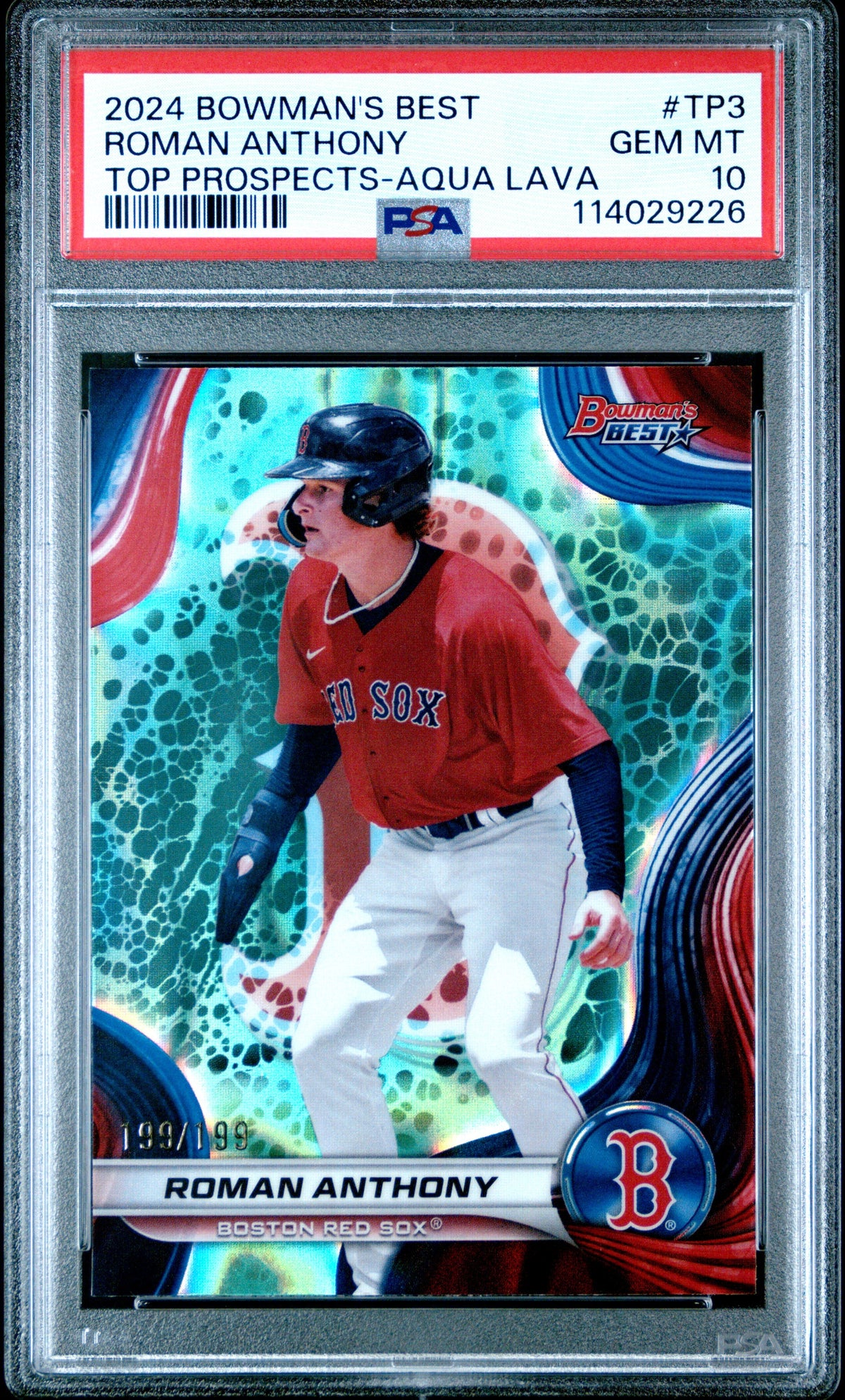Graded 2024 Topps Bowmans Best Roman Anthony #TP3 Top Prospects Aqua Lava /199 Rookie RC Baseball Card PSA 10 Gem Mint