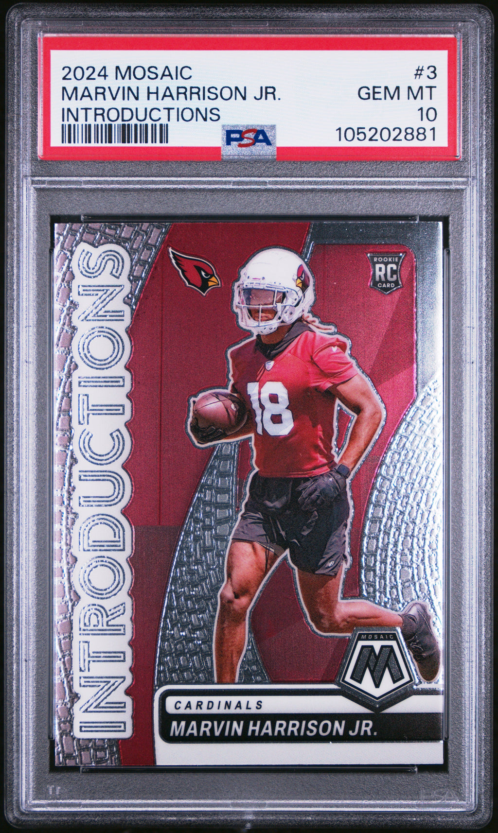 Graded 2024 Panini Mosaic Marvin Harrison Jr #3 Introductions Rookie RC Football Card PSA 10 Gem Mint