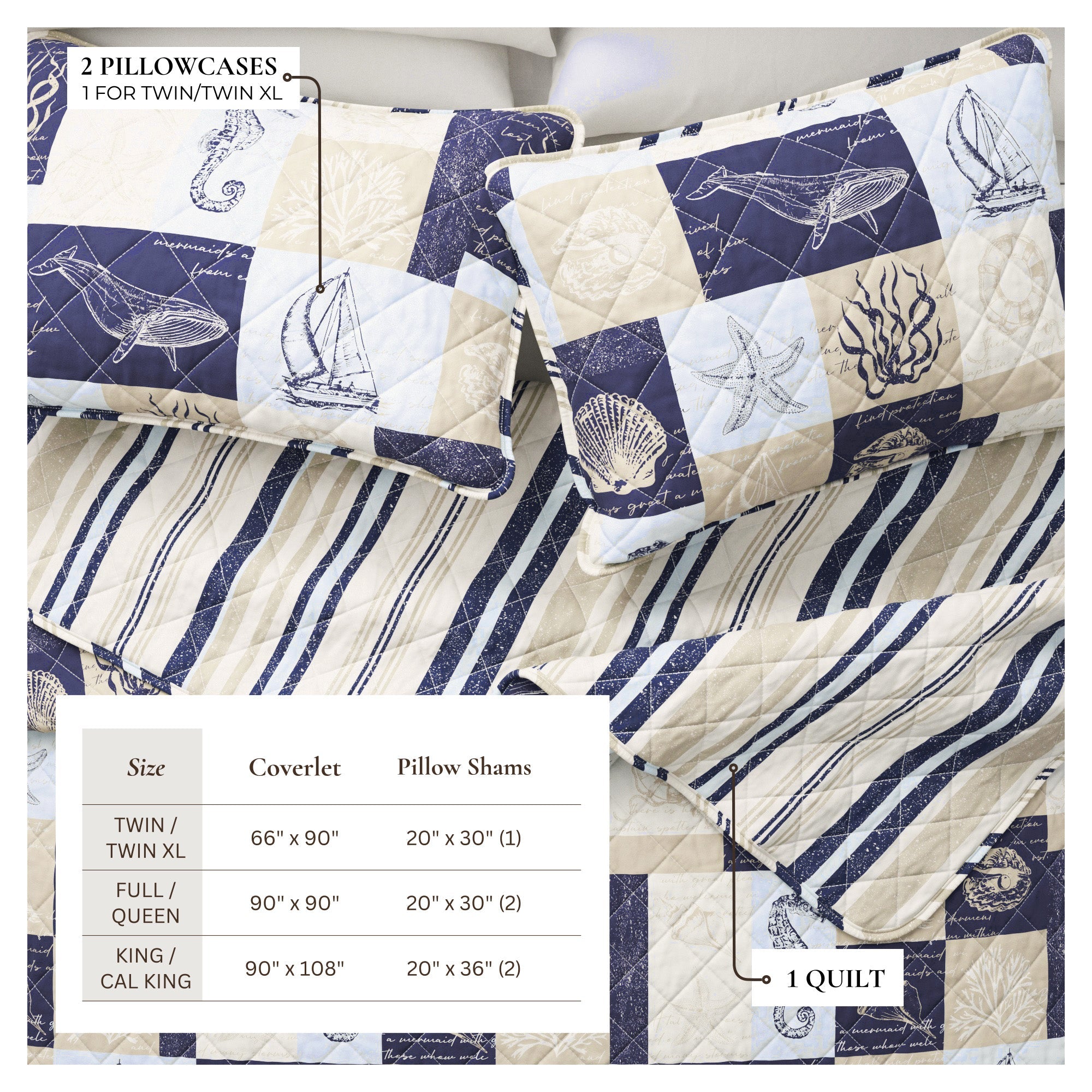 Caspian Collection Coastal Patchwork Quilt Set