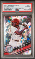 Graded 2022 Topps Bowmans Best James Wood #TP7 Top Prospects Atomic Refractor Rookie RC Baseball Card PSA 10 Gem Mint