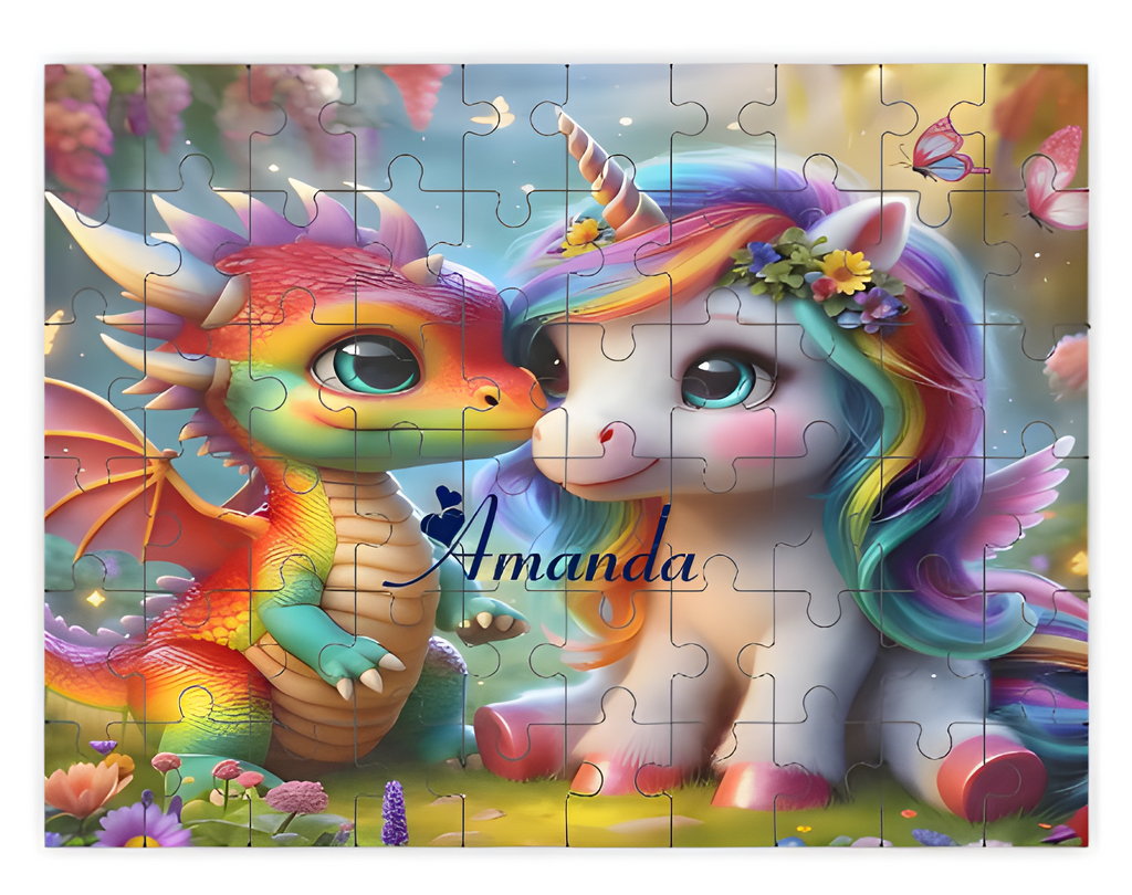 Unicorn & Dragon Personalized Wooden Puzzle | 60 Pieces | 15x20cm