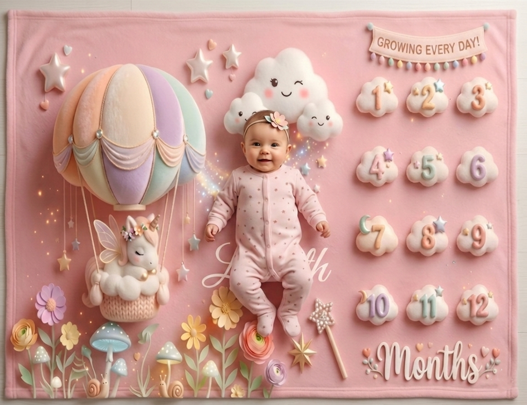 Personalized Baby Milestone Unicorn Blanket | Monthly Photo Keepsake