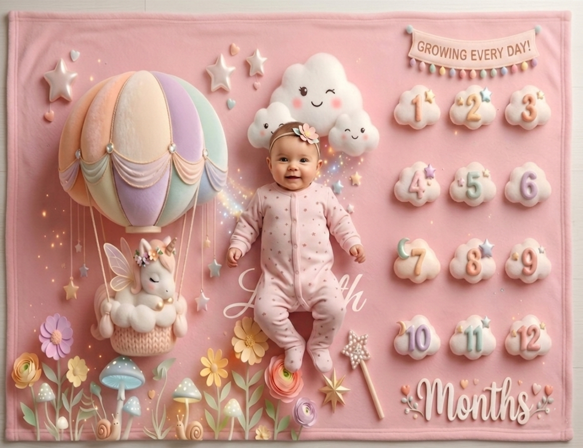 Personalized Baby Milestone Unicorn Blanket | Monthly Photo Keepsake