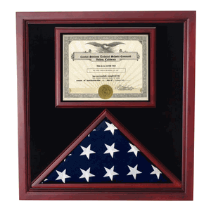 Flag and Certificate Case, Flag Display Cases With Certificate - Cherry