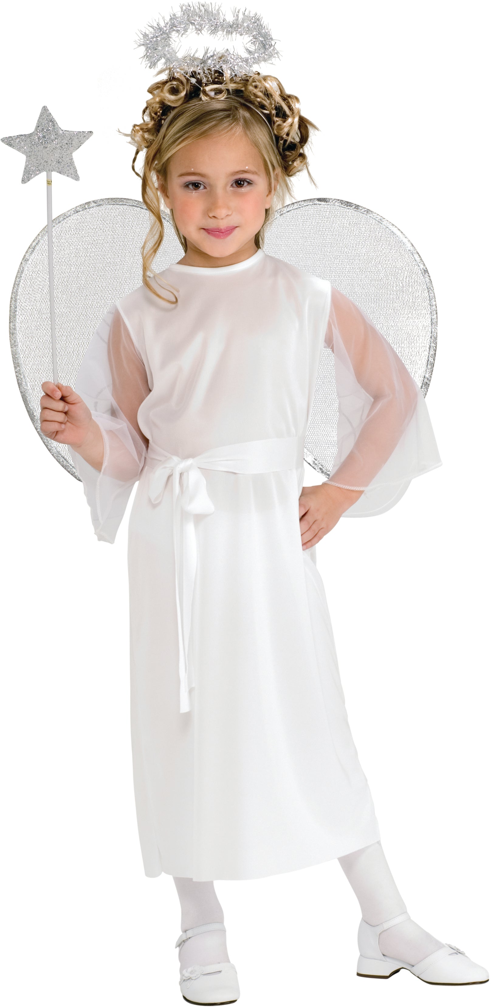 Angel Girls Costume White  Polyester Dress Halo and Waist Sash