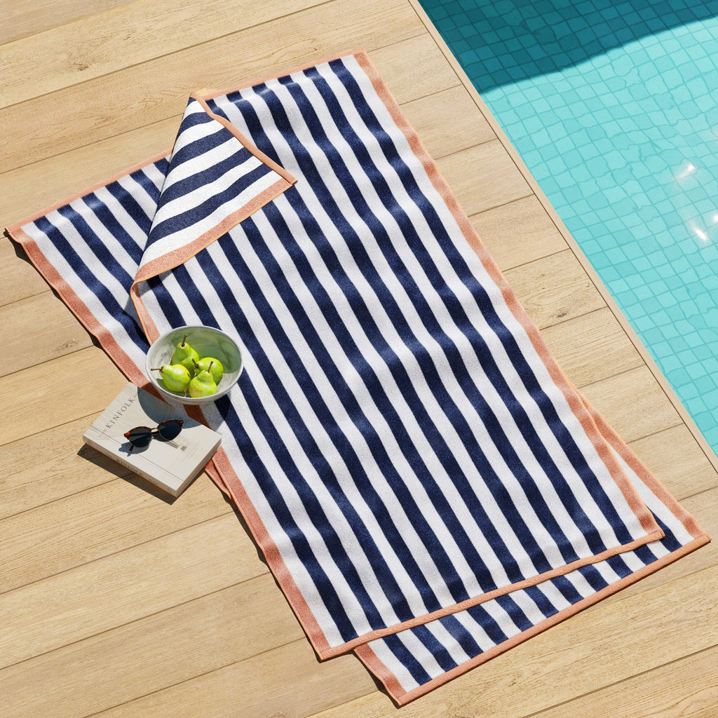 Oversized Striped Border Cabana Beach Towels - Santa Cruz