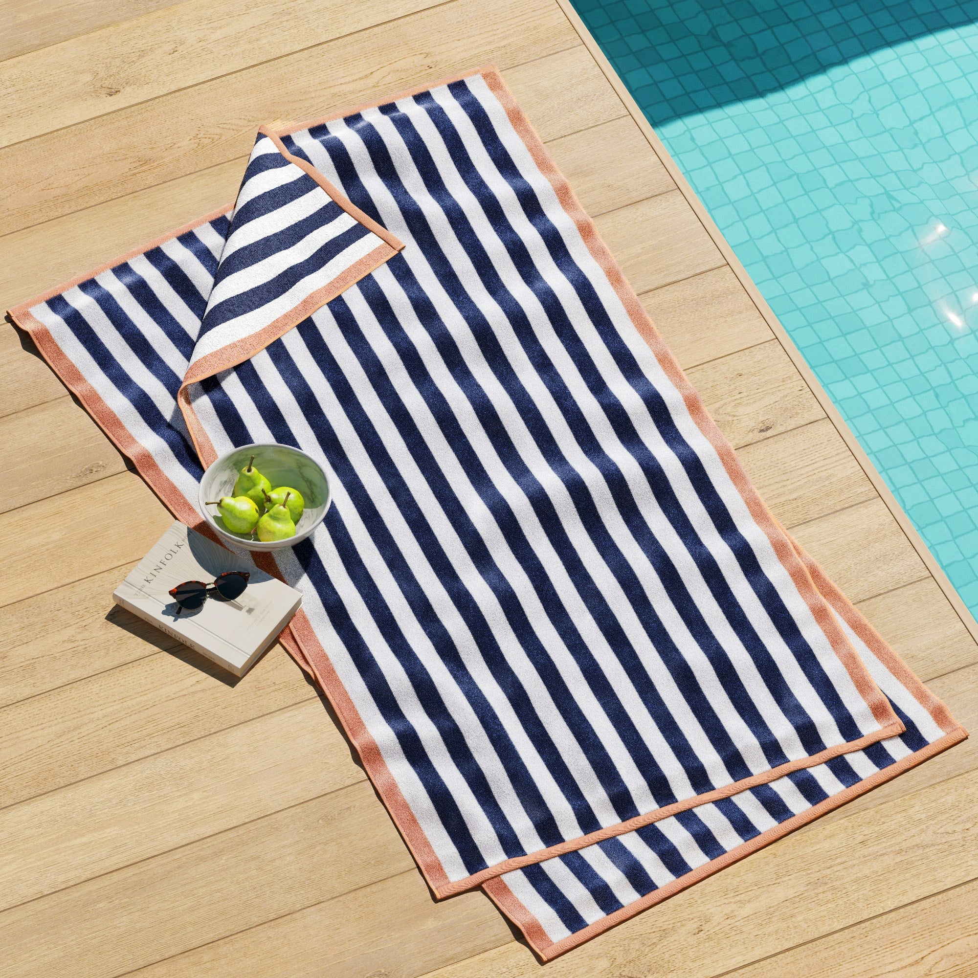 Oversized Striped Border Cabana Beach Towels - Santa Cruz