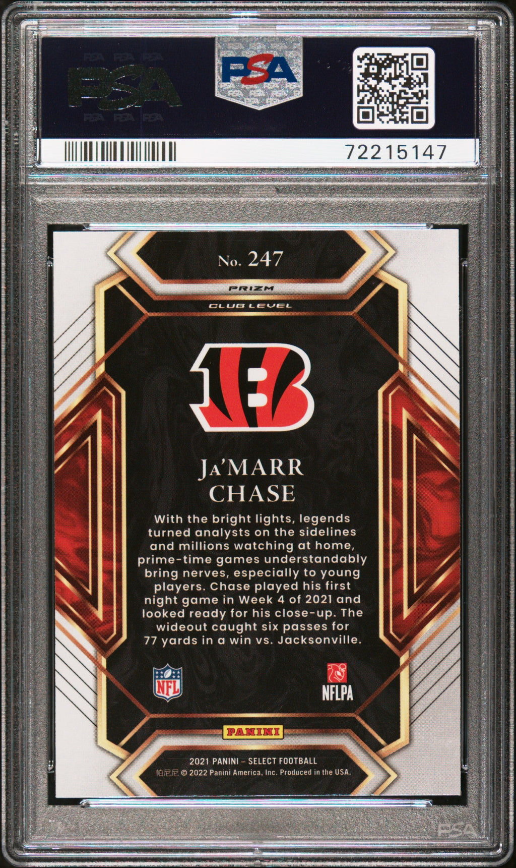 Graded 2021 Panini Select Ja'Marr Chase #247 Silver Rookie RC Football Card PSA 10 Gem Mint