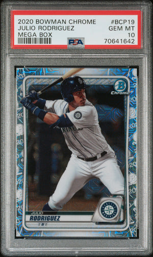 Graded 2020 Topps Bowman Chrome Julio Rodriguez #BCP19 Mega Box Rookie RC Baseball Card PSA 10 Gem Mint