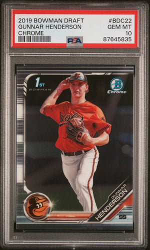 Graded 2019 Topps Bowman Draft Gunnar Henderson #BDC22 Chrome Rookie RC Baseball Card PSA 10 Gem Mint