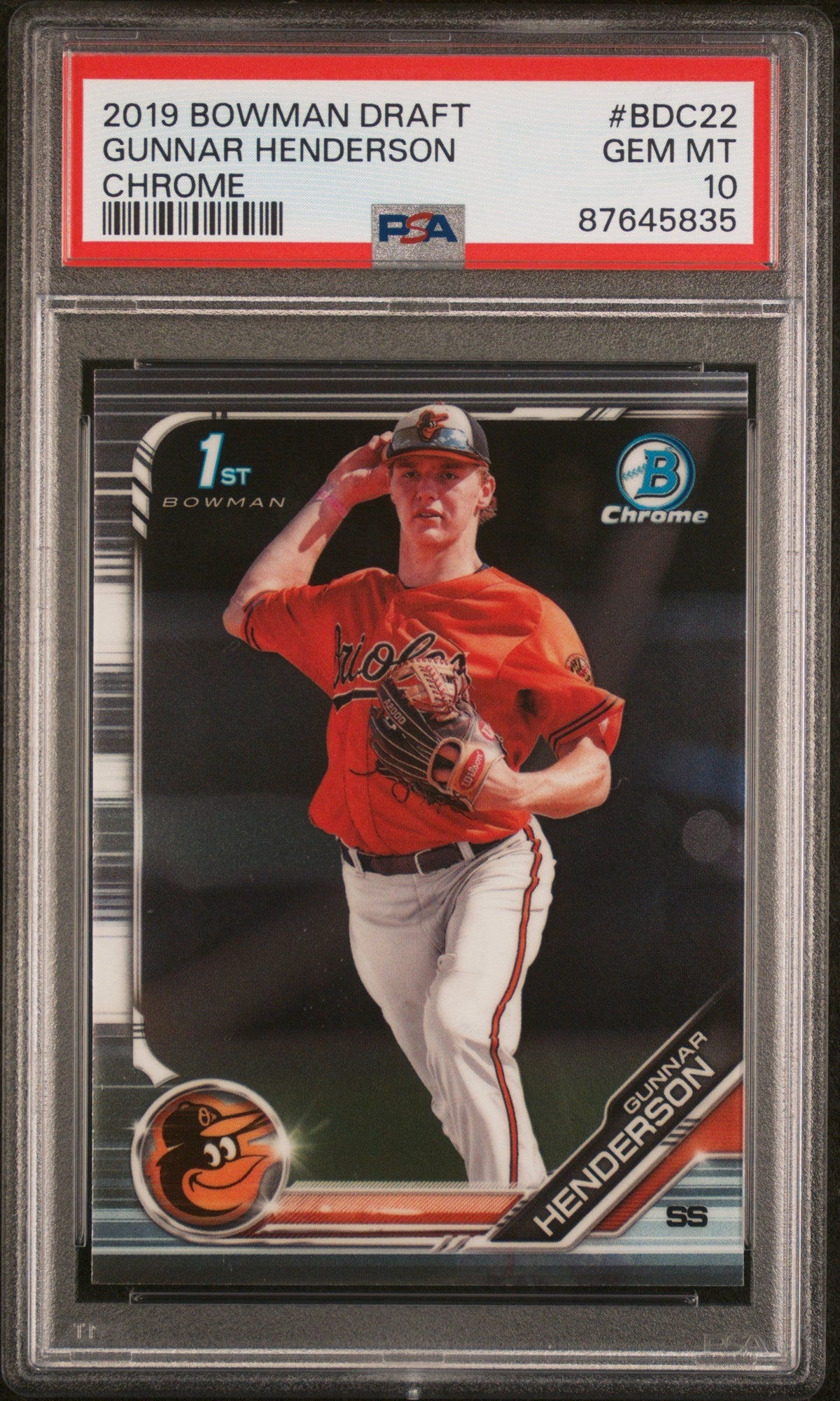 Graded 2019 Topps Bowman Draft Gunnar Henderson #BDC22 Chrome Rookie RC Baseball Card PSA 10 Gem Mint