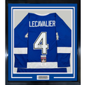 Framed Autographed/Signed Vincent Lecavalier 35x39 Tampa Bay Blue Hockey Jersey JSA COA