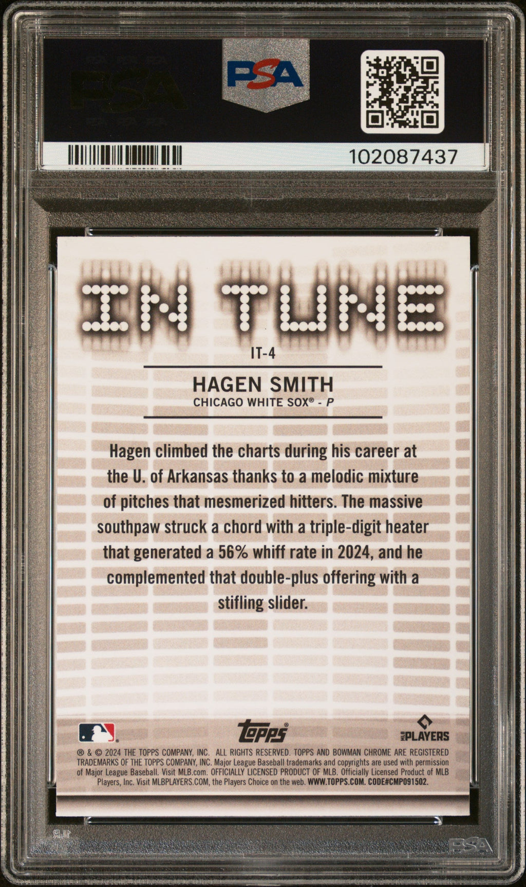 Graded 2024 Topps Bowman Draft Hagen Smith #IT4 In Tune Rookie RC Baseball Card PSA 10 Gem Mint