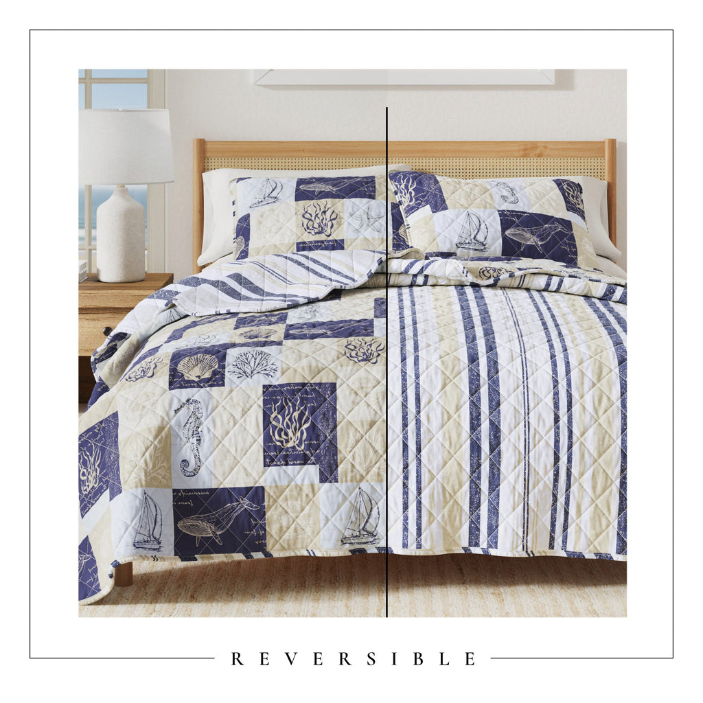 Caspian Collection Coastal Patchwork Quilt Set