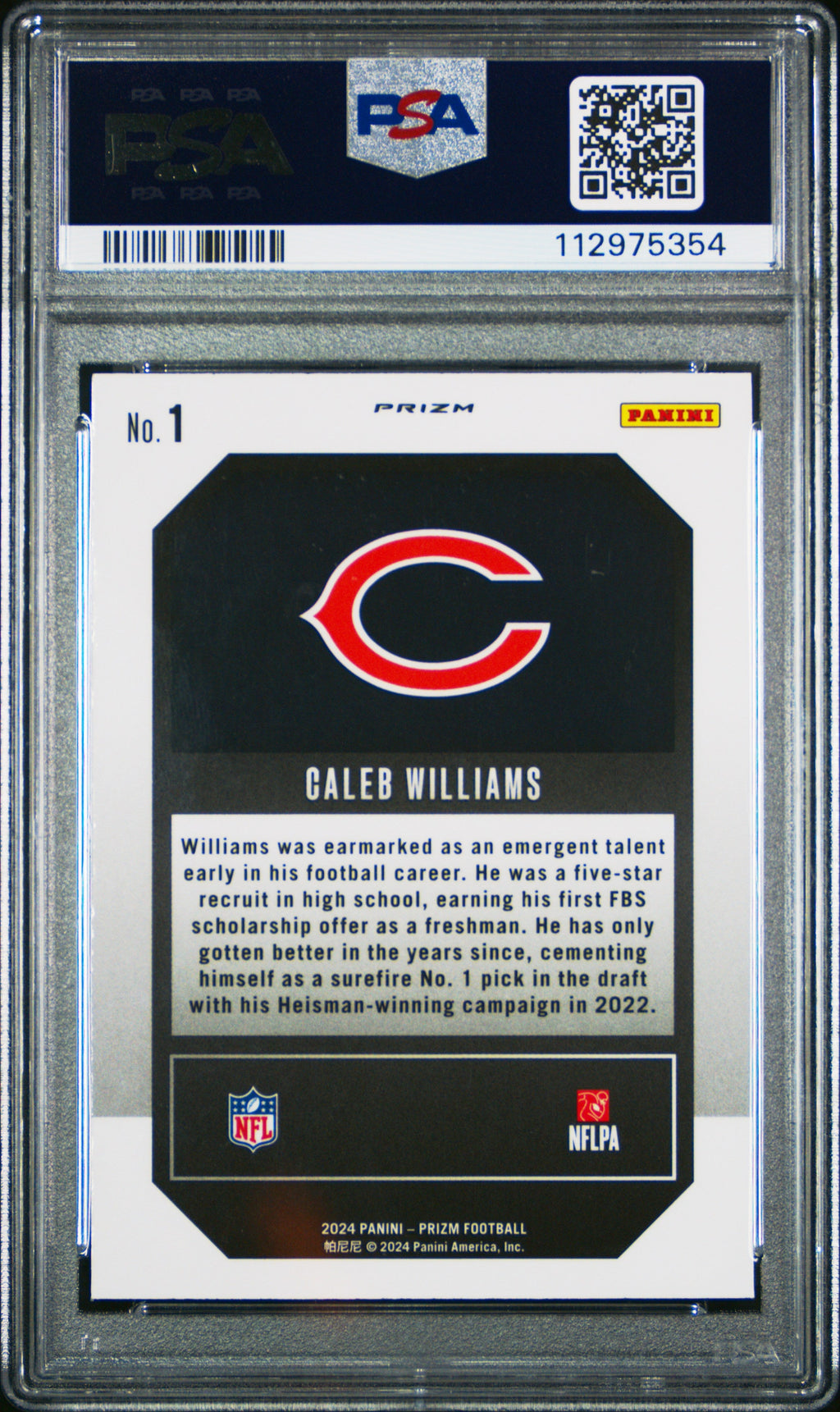 Graded 2024 Panini Prizm Caleb Williams #1 Emergent Green Prizm Rookie RC Football Card PSA 10 Gem Mint