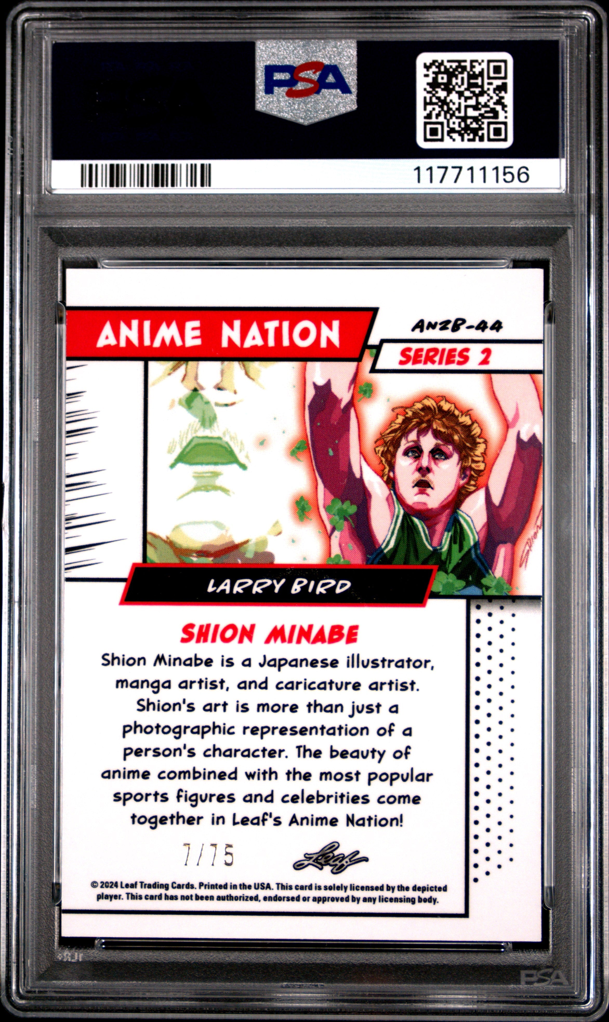 Graded 2024 Leaf Larry Bird #AN2B44 Anime Nation Series 2 Blue /75 Basketball Card PSA 9 Mint