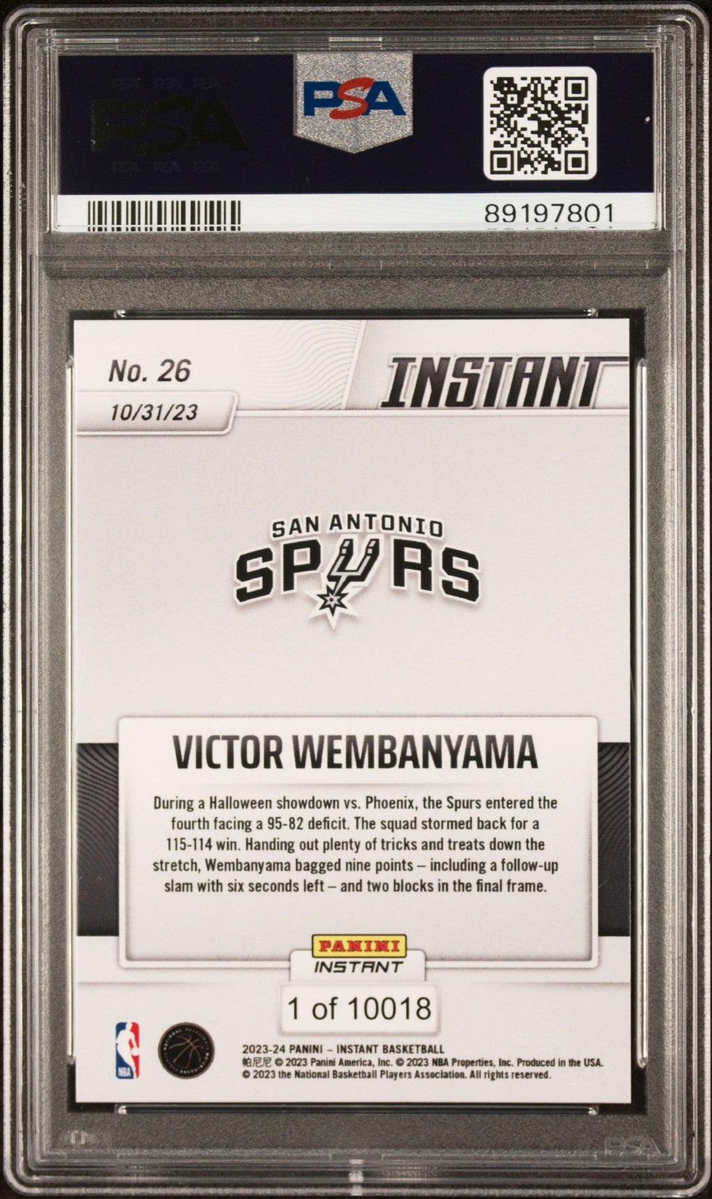 Graded 2023 Panini Instant Victor Wembanyama #26 Rookie RC Basketball Card PSA 9 Mint