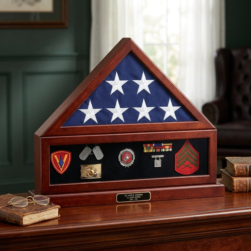 Flag Connections Combination Flag Display Case Shadow Box, Flag medal pedestal - Size 3'x5'