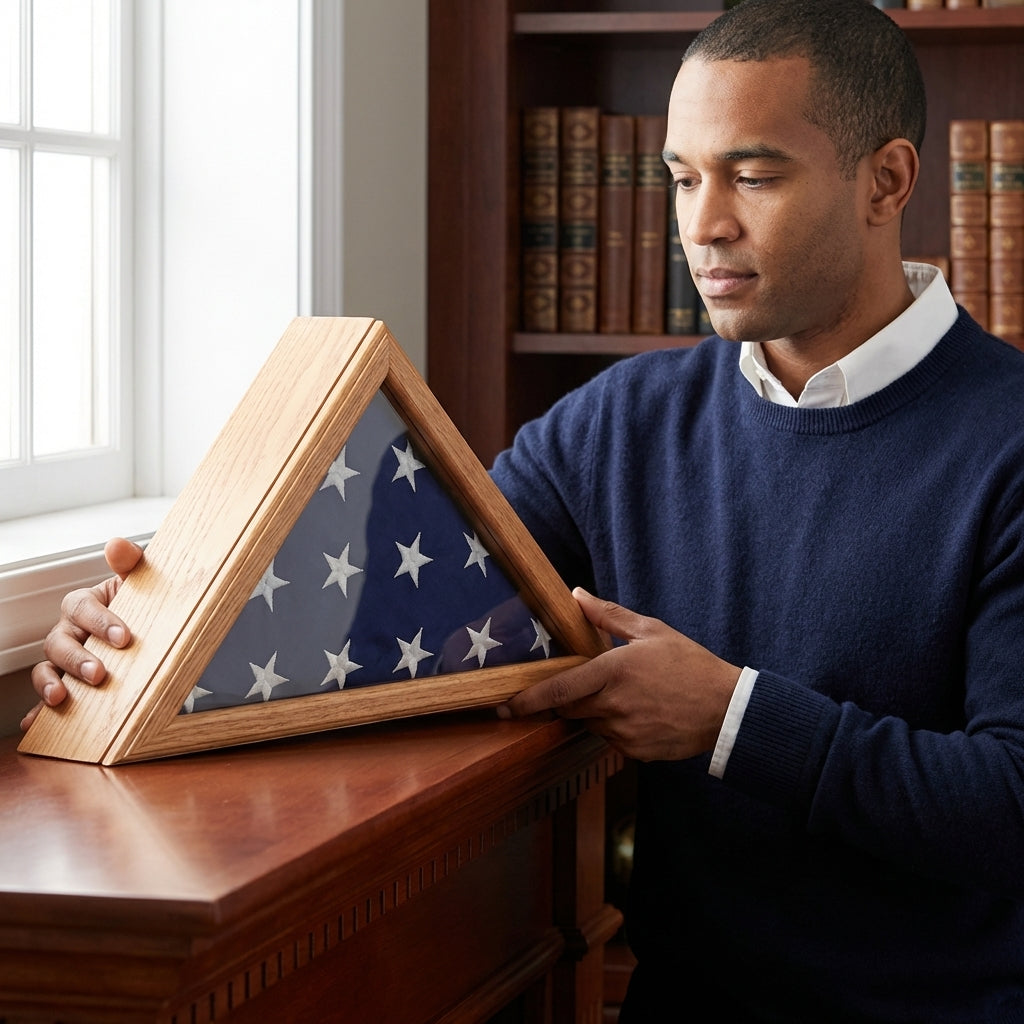 Officers Flag Display Case for 3Ft X 5Ft Flag - Oak Military Flag Shadow Box