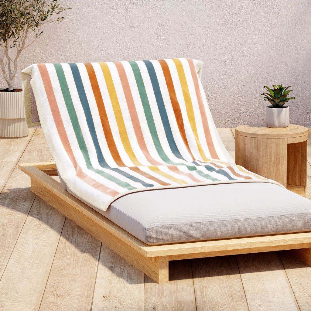 Oversized Striped Border Cabana Beach Towels - Santa Cruz