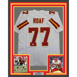 Framed Autographed/Signed Willie Roaf 35x39 HOF 2012 Kansas City White Football Jersey Beckett BAS COA