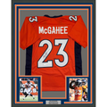 Framed Autographed/Signed Willis McGahee 35x39 Denver Orange Football Jersey JSA COA
