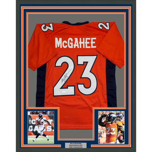 Framed Autographed/Signed Willis McGahee 35x39 Denver Orange Football Jersey JSA COA