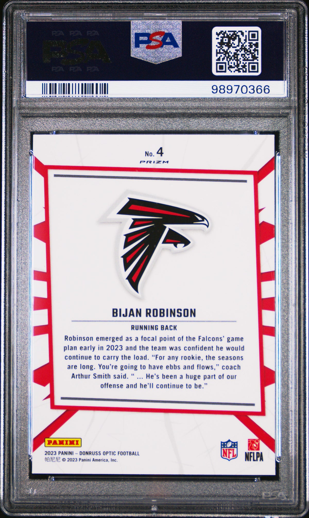 Graded 2023 Panini Donruss Optic Bijan Robinson #4 My House Rookie RC Football Card PSA 10 Gem Mint