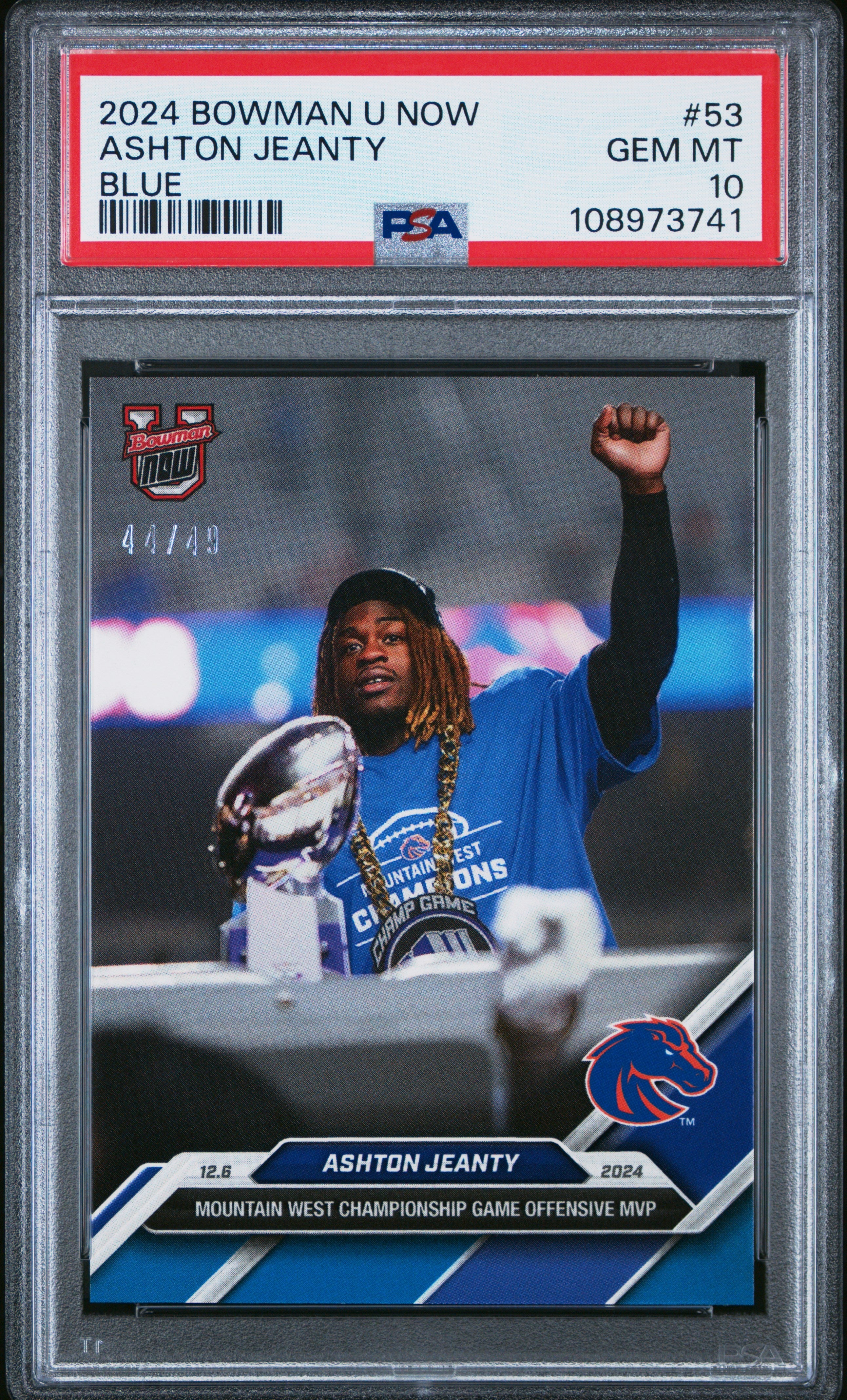 Graded 2024 Topps Bowman U Now Ashton Jeanty #53 Blue /49 Rookie RC Football Card PSA 10 Gem Mint