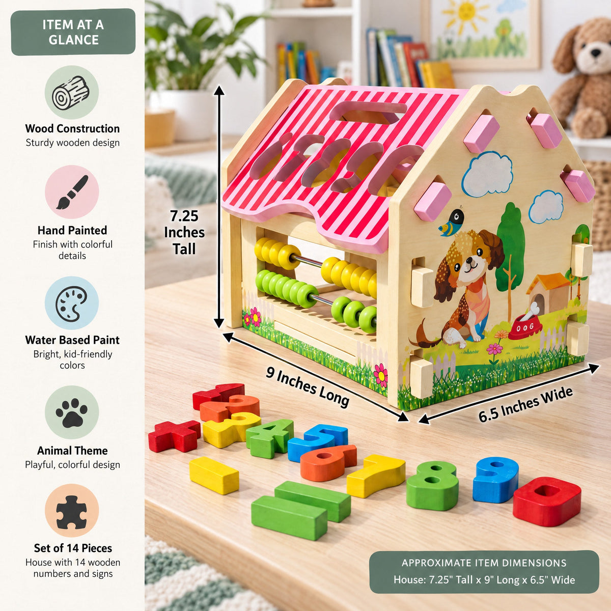 Wooden Counting House with Numbers & Abacus