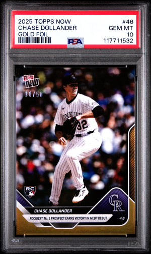 Graded 2025 Topps Now Chase Dollander #46 Gold Foil /50 Rookie RC Baseball Card PSA 10 Gem Mint