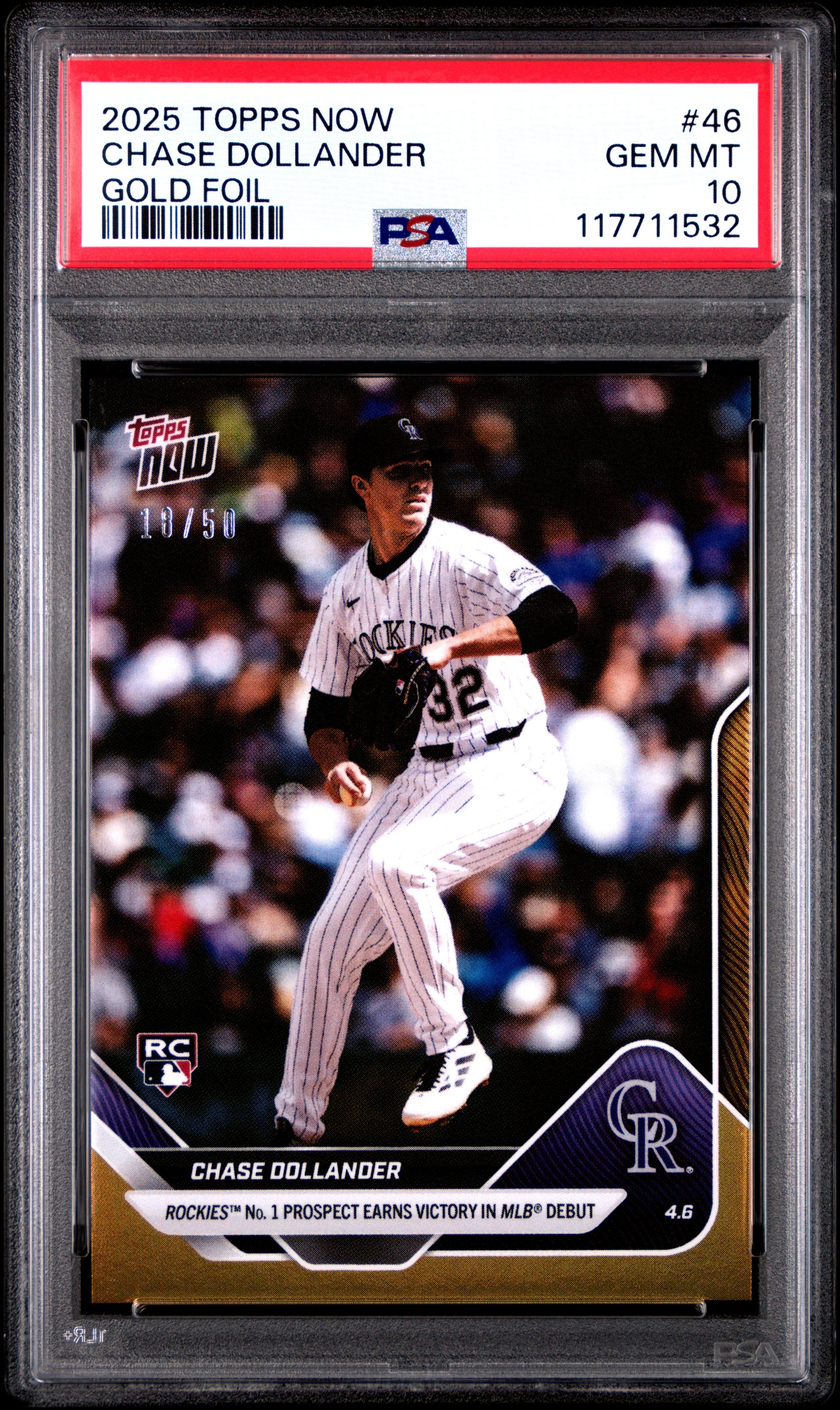 Graded 2025 Topps Now Chase Dollander #46 Gold Foil /50 Rookie RC Baseball Card PSA 10 Gem Mint