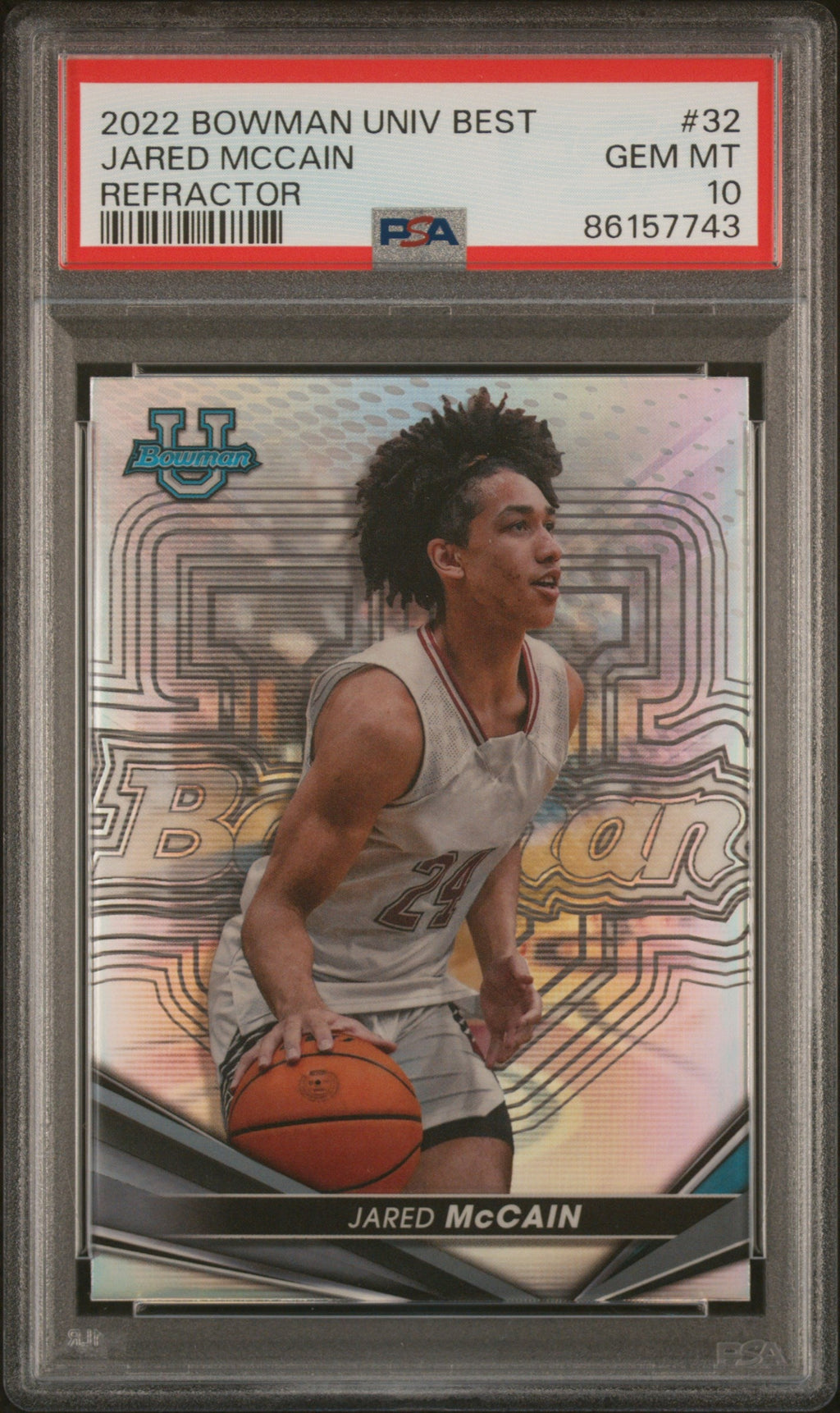 Graded 2022 Topps Bowman University Best Jared McCain #32 Refractor Rookie RC Basketball Card PSA 10 Gem Mint