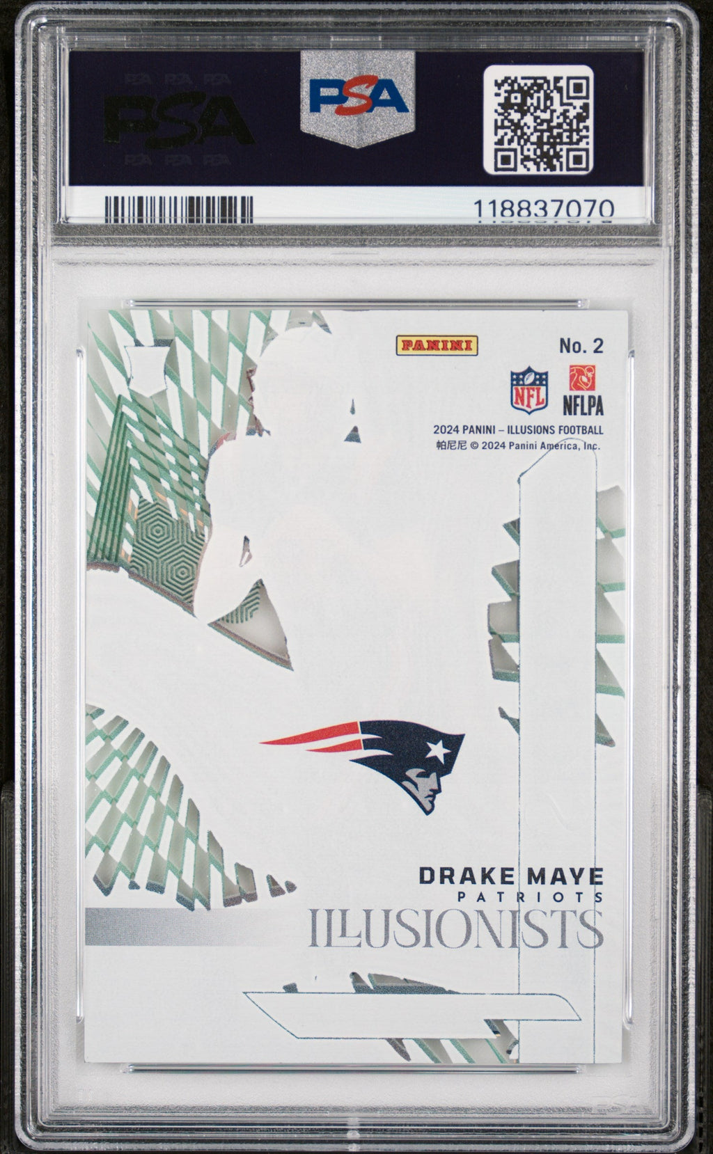 Graded 2024 Panini Illusions Drake Maye #2 Illusionists Emerald Rookie RC Football Card PSA 10 Gem Mint