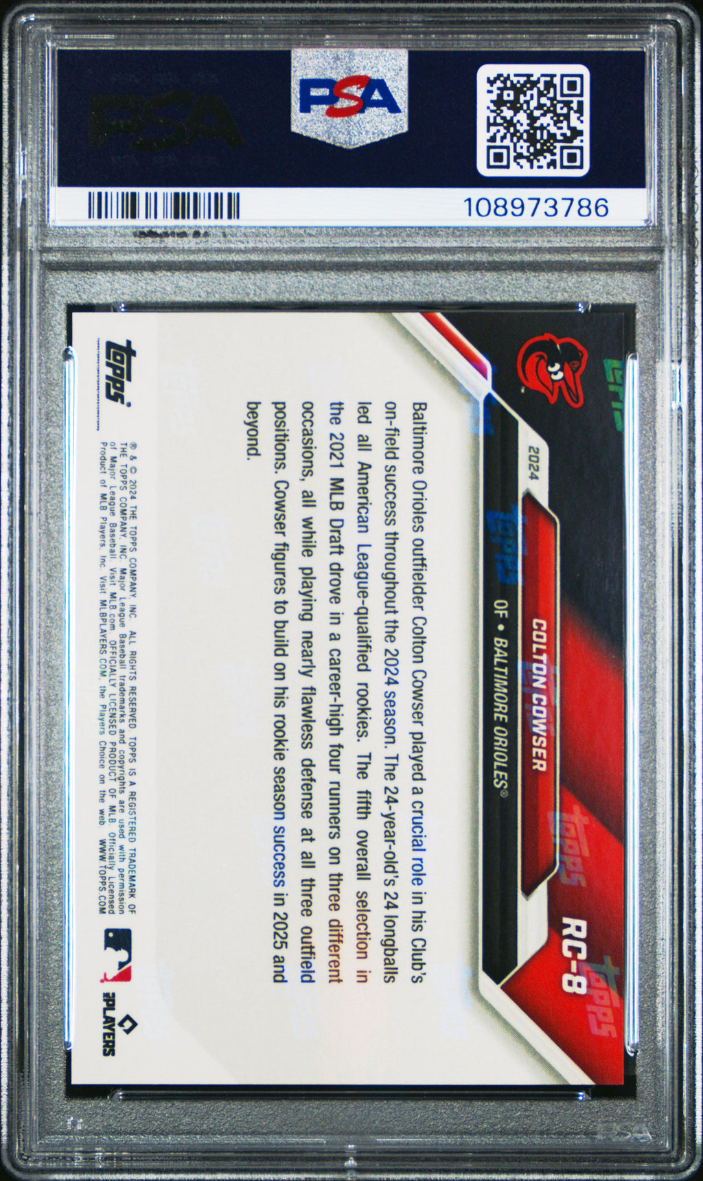 Graded 2024 Topps Now Colton Cowser #RC8 Rookie Cup Team Set Pearl Rookie RC Baseball Card PSA 10 Gem Mint