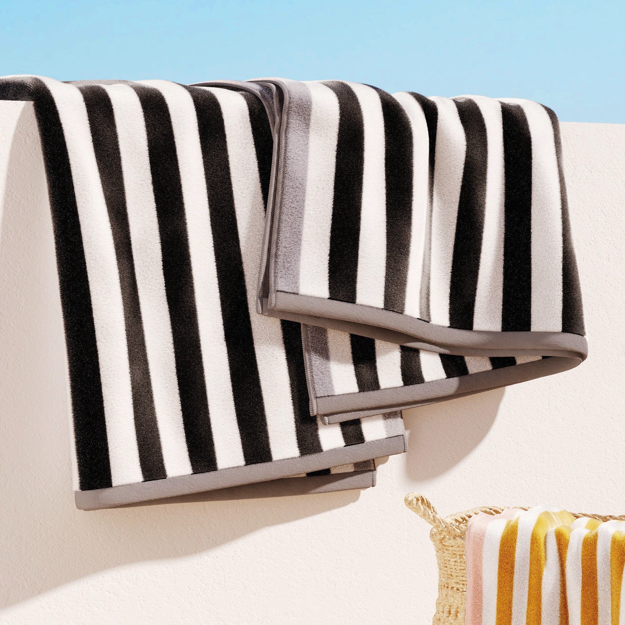 Oversized Striped Border Cabana Beach Towels - Santa Cruz