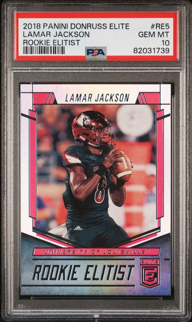 Graded 2018 Panini Donruss Elite Lamar Jackson #RE5 Rookie Elitist Rookie RC Football Card PSA 10 Gem Mint