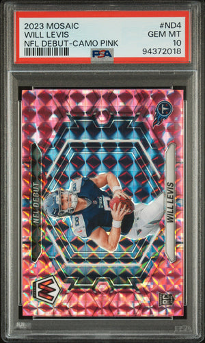 Graded 2023 Panini Mosaic Will Levis #ND4 NFL Debut Camo Pink Rookie RC Football Card PSA 10 Gem Mint