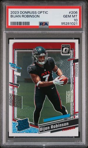 Graded 2023 Panini Donruss Optic Bijan Robinson #206 Rookie RC Football Card PSA 10 Gem Mint