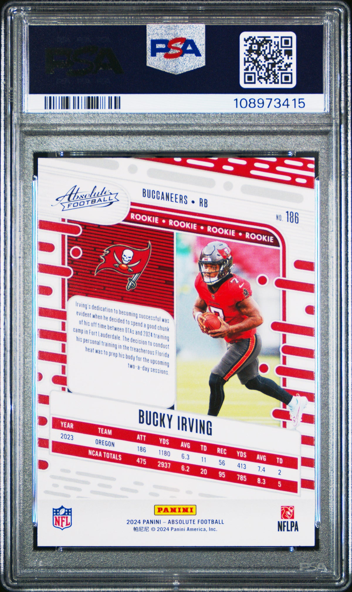 Graded 2024 Panini Absolute Bucky Irving #186 Rookie RC Football Card PSA 10 Gem Mint