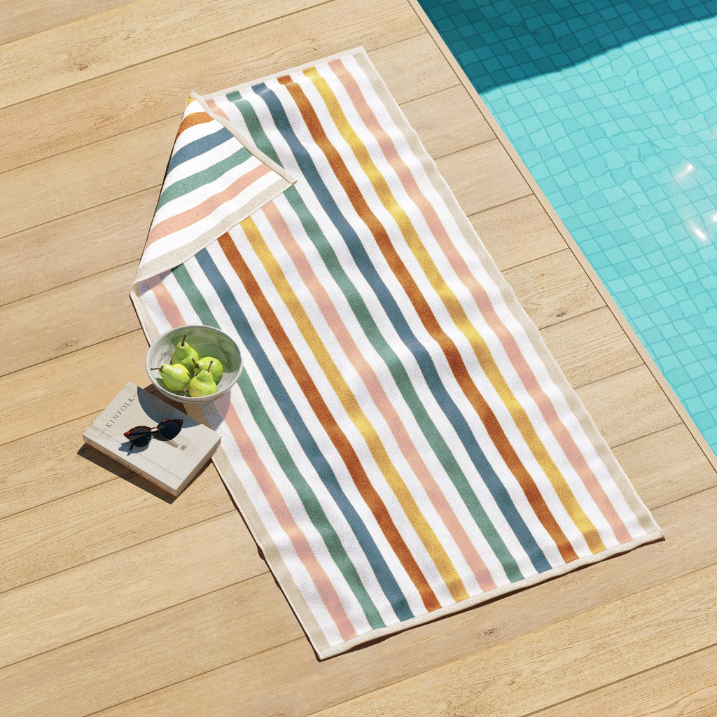Oversized Striped Border Cabana Beach Towels - Santa Cruz