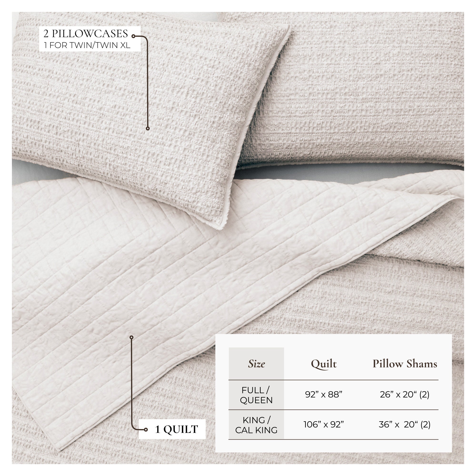 100% Cotton Honeycomb Waffle Garment Washed Quilt Set - Genevieve Collection