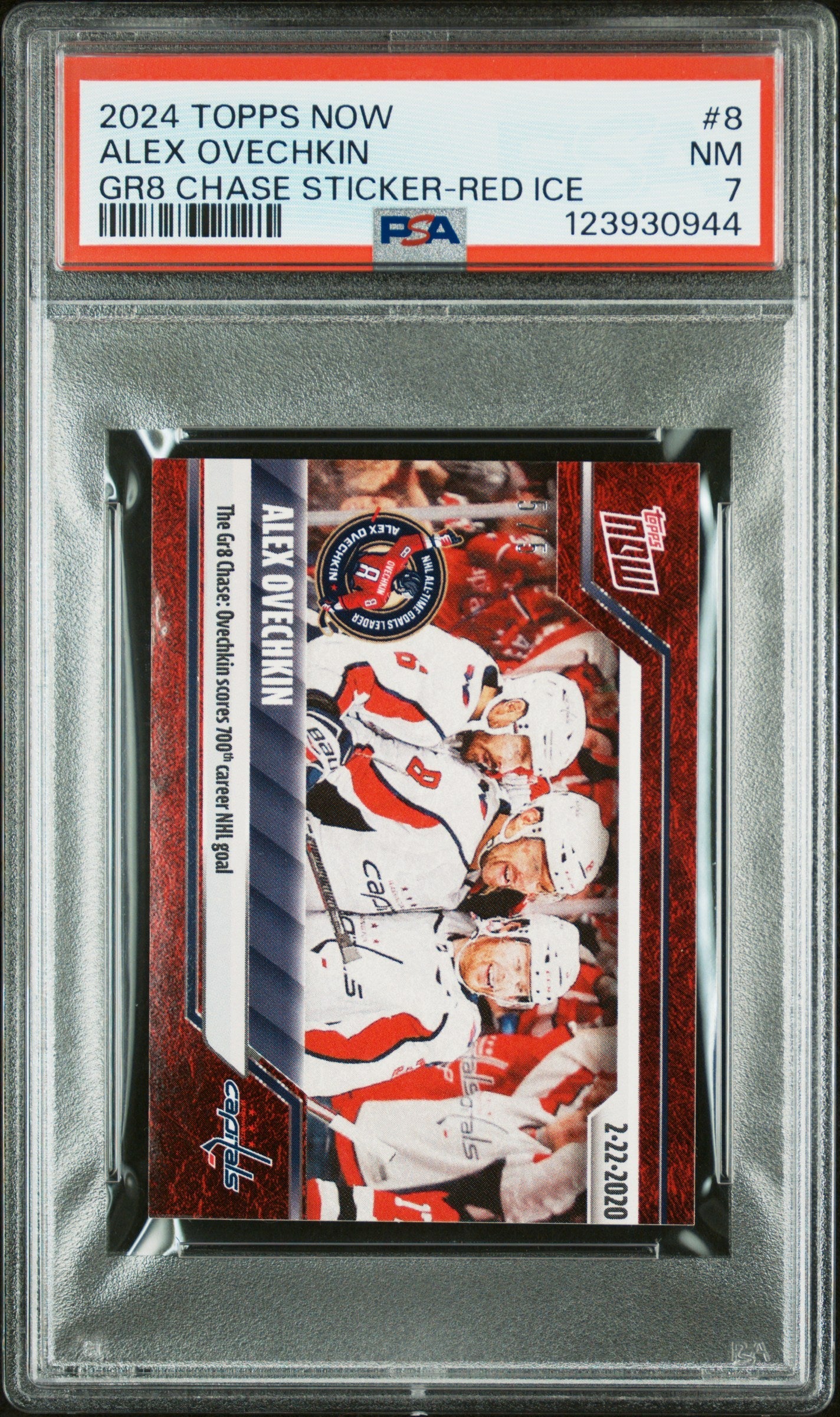 Graded 2024 Topps Now Alex Ovechkin #8 GR8 Chase Sticker Red Ice /5 Hockey Card PSA 7 Near Mint