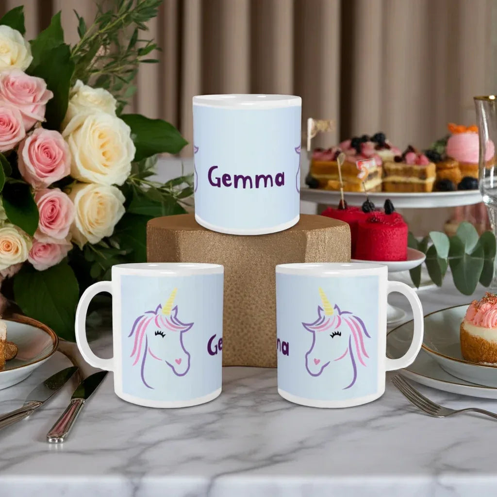 Personalized Ceramic Unicorn Tea & Coffee Mug: 11oz White Cup, Custom Name Gift